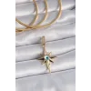 Pirinç Gold Renk Zirkon Taşlı Kutup Yıldızı Nazar Boncuk Detay Ajda Charm