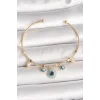 Pirinç Gold Renk Zirkon Taşlı Nazar Boncuk Detay Charm Kadın Bileklik