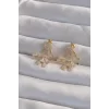 Pirinç Gold Renk Zirkon Taşlı Yassı Fiyonk Model Küpe