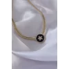 Pirinç Gold Renk Zirkon Taşlı Yıldız Model Siyah Mineli Ezme Zincirli Serenay Kolyesi