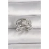 Pirinç Gümüş Renk Ayarlanabilir Zirkon Taşlı Gemici Düğüm Model Kadın Yüzük