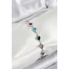 Pirinç Gümüş Renk Karışık Renk Kalp Zirkon Taşlı Kadın Bileklik
