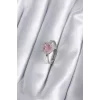 Pirinç Gümüş Renk Pembe Zirkon Taşlı Charm Model Kadın Yüzük