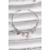 Pirinç Gümüş Renk Sallantı Zirkon Taşlı Kutup Yıldız Figür Kalp Detay Charm Kadın Bileklik