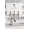 Pirinç Gümüş Renk Zirkon Taşlı Bambu Model 3Lü Kadın Kombin Küpe