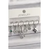 Pirinç Gümüş Renk Zirkon Taşlı Çoklu Figür Kadın Küpe Seti