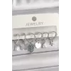 Pirinç Gümüş Renk Zirkon Taşlı Çoklu Figür Kadın Küpe Seti