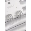 Pirinç Gümüş Renk Zirkon Taşlı Halka Model Kadın Küpe