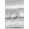 Pirinç Gümüş Renk Zirkon Taşlı Kelebek Figürlü Ayarlanabilir Yüzük
