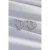 Pirinç Gümüş Renk Zirkon Taşlı Kıvrımlı Yarım Kalp Küpe