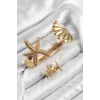 Pirinç İstiridye Ve Deniz Yıldızı Model Gold Renk Bileklik Yüzük Set