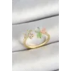 Pirinç Kalp Figürlü Zirkon Taşlı Gold Renk Ayarlanabilir Kadın Yüzük