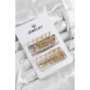 Pirinç Karışık Halka Model Gold Renk 6 Çift Kadın Küpe Set