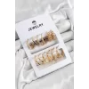 Pirinç Karışık Halka Model Gold Renk 6 Çift Kadın Küpe Set
