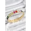 Pirinç Karışık Zirkon Taşlı Dikdörtgen Model Gold Renk Lastikli Kadın Bileklik
