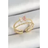 Pirinç Kelebek Figürlü Zirkon Taşlı Gold Renk Ayarlanabilir Kadın Yüzük