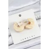 Pirinç Mermer Desenli Vintage Yarım Halka Model Gold Renk Kadın Küpe