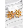 Pirinç Mineli Alevli Çiçek Model Gold Renk Kadın Küpe