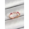 Pirinç Papatya Figürlü Zirkon Taşlı Rose Gold Renk Ayarlanabilir Kadın Yüzük