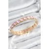 Pirinç Pembe Zirkon Taşlı Kare Model Gold Renk Lastikli Kadın Bileklik