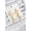 Pirinç Sedef Sallantılı Mermer Desenli Kelebek Model Gold Renk Vintage Kadın Küpe