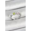 Pirinç Sıralı Kalp Figürlü Zirkon Taşlı Gümüş Renk Ayarlanabilir Kadın Yüzük
