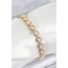 Pirinç Zirkon Taşlı Daire Baget Model Gold Renk VIP Seri Kadın Bileklik