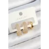 Pirinç Zirkon Taşlı Damla Model Gold Renk 3lü Çift Kadın Küpe Set