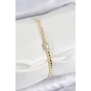Pirinç Zirkon Taşlı Ezme Zincirli Baget Model Gold Renk Kadın Bilekilk