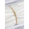 Pirinç Zirkon Taşlı Ezme Zincirli Baget Model Gold Renk Kadın Bilekilk