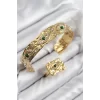 Pirinç Zirkon Taşlı Göz Model Gold Renk Bileklik Yüzük Set