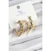 Pirinç Zİrkon Taşlı Halka Model Gold Renk 3lü Kadın Küpe