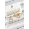 Pirinç Zirkon Taşlı Kalp Model Gold Renk 3lü Çift Kadın Küpe Set