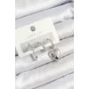 Pirinç Zirkon Taşlı Kalp Model Gümüş Renk 3lü Çift Kadın Küpe Set