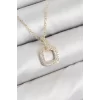Pirinç Zirkon Taşlı Kare Model Gold Renk Kadın Kolye