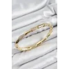 Pirinç Zirkon Taşlı Kemik Model Gold Renk Vip Kadın Bileklik