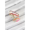 Pirinç Zirkon Taşlı Kırmızı Turuncu Pembe Sıkıştırma Sağ Kıkırdak Gold Renk Kadın Küpe