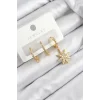 Pirinç Zirkon Taşlı Kutup Yıldızı Model Gold Renk 3lü Set Kadın Küpe