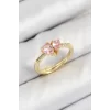 Pirinç Zirkon Taşlı Pembe Kalp Model Gold Renk Kadın Yüzük