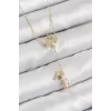 Pirinç Zirkon Taşlı Sallantılı Ayıcıklı Yıldız Model Gold Renk Kadın Kolye