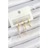 Pirinç Zirkon Taşlı Sallantılı Model Gold Renk 3lü Çift Kadın Küpe Set
