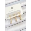 Pirinç Zirkon Taşlı Sallantılı Yıldız Model Gold Renk 3lü Çift Kadın Küpe Set