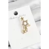Pirinç Zirkon Taşlı Yıldız Model Gold Renk Sağ Kıkırdak Küpe