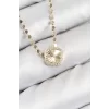 Pirinç Zirkon Taşlı Yonca Model Ezme Zincir Gold Renk Kadın Kolye