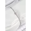 Pirinç Zirkon Taşlı Yonca Model Ezme Zincir Gümüş Renk Kadın Bileklik