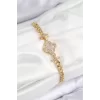 Pirinç Zirkon Taşlı Yonca Model Gold Renk Kadın Bileklik