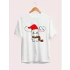 Ren Geyiği Baskılı Noel İçin T-shirt - Beyaz