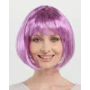 Rose Pembe Renk Düz Kesim Küt Parti Peruğu Kısa Takma Saç