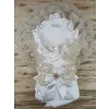 Luz&Pos Sahra Taç Nakışlı İnci Ve Dantel Fiyonklu Çift Dantel Duvaklı Trilüks Kundak Bebek Battaniyesi Gold