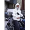 Luz&Pos Samuray Kapşonlu Zıp Fermuarlı Çift Kapşonlu Nakışlı Sweatshirt- Beyaz